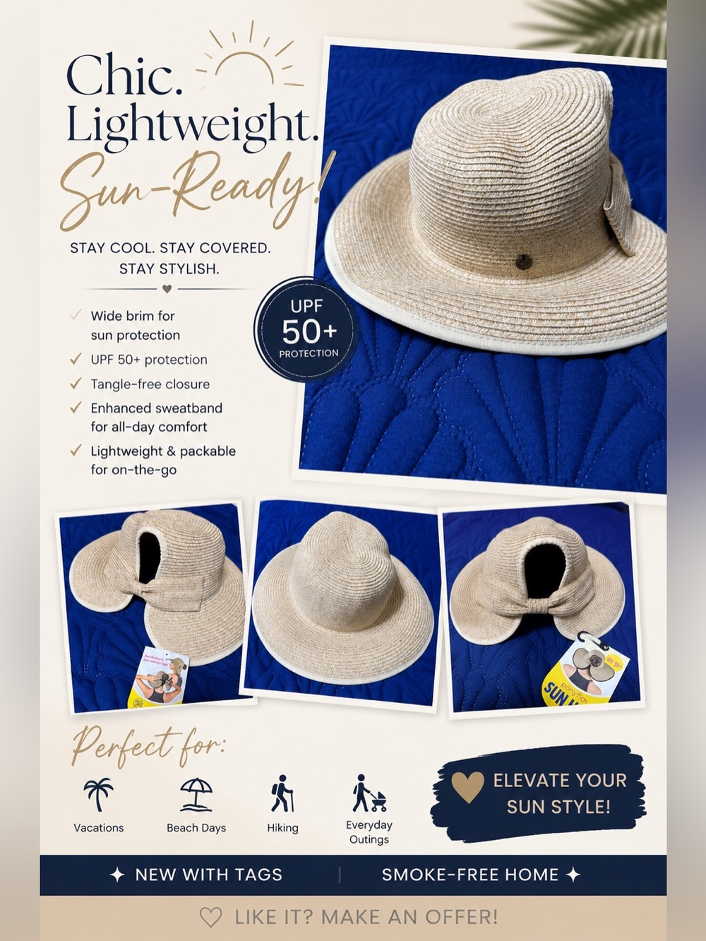 Lightweight Beige Sun Hat with Wide Brim - UPF 50+